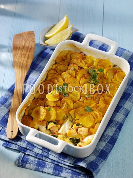 Lachs-Kabeljau-Auflauf mit Curry-Kartoffeln