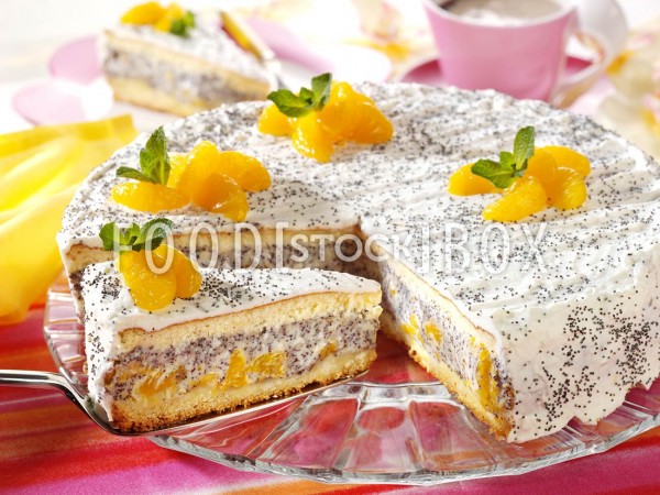Mohn-Schmand-Kuchen mit Mandarinen