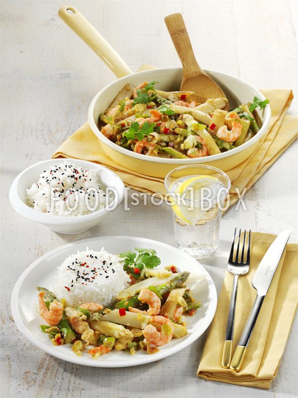 Garnelenpfanne mit Spargel