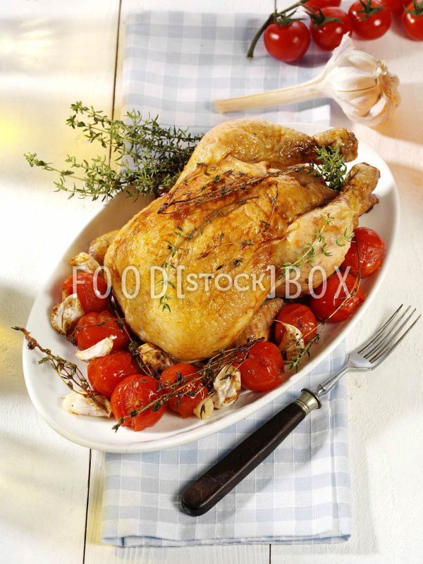 Brathähnchen im Tomatenbett