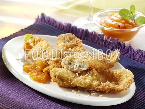 Chicoreeblätter mit Garnelen