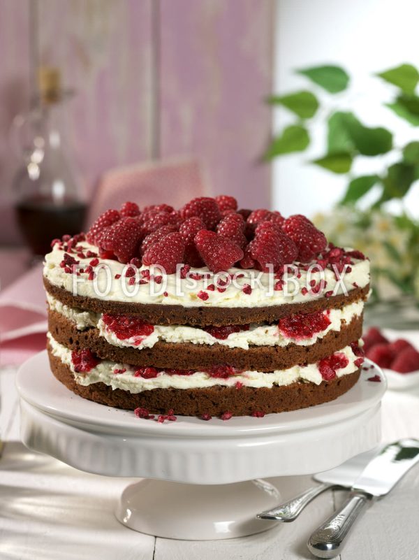 Frischkäsetorte und Himbeeren