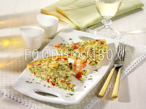 Frittata mit Erbsen, Paprika und Garnelen / Glutenfrei