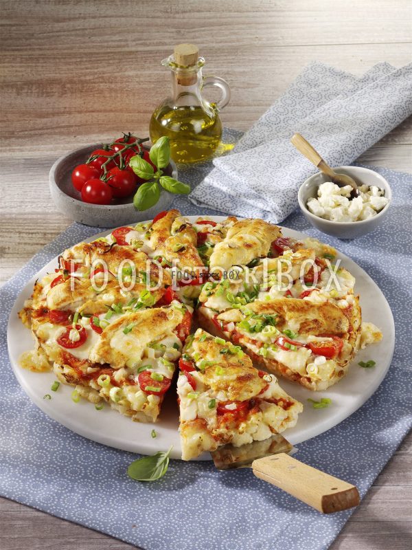Hähnchenbrust auf Blumenkohlpizza