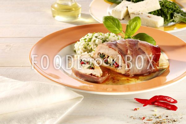 Gefülltes Hähnchenbrustfilet im Speckmantel