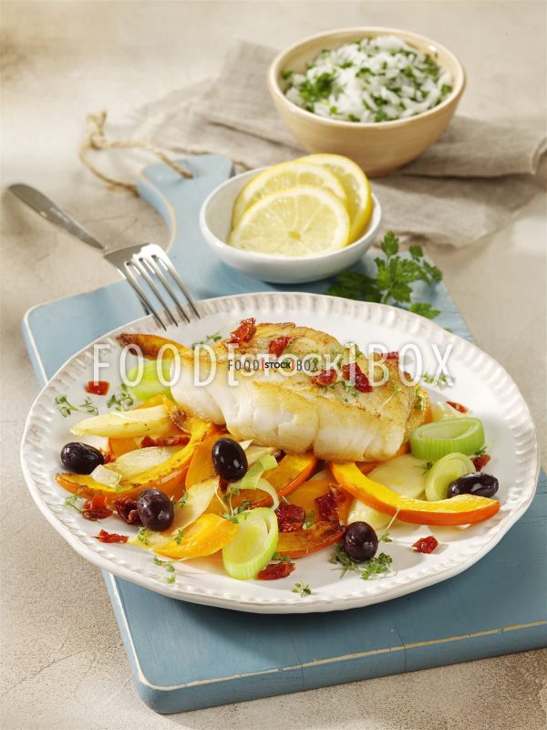 Kürbispfanne mit Fischfilets