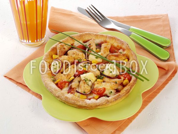Pizza mit Hähnchenfleisch