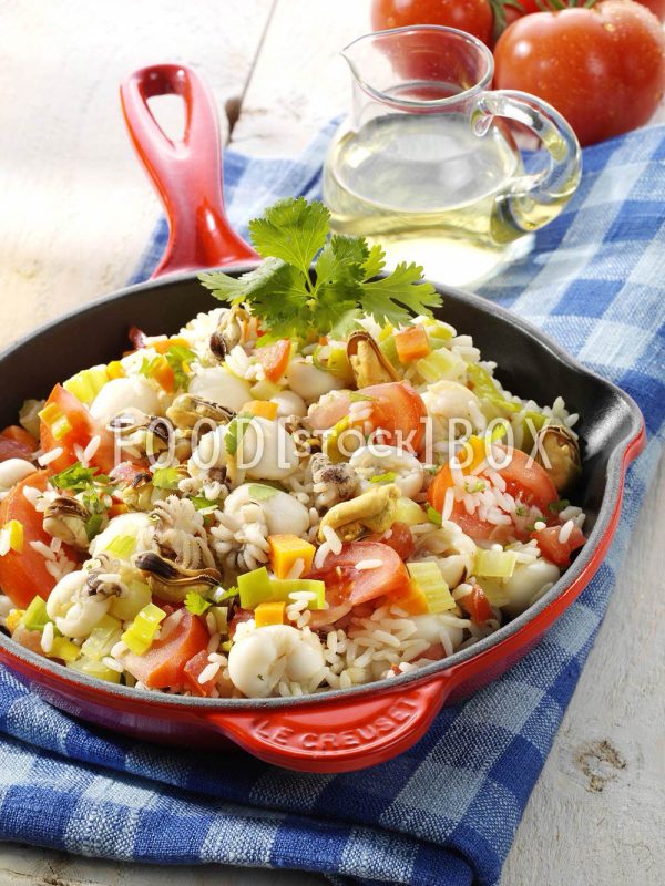 Reispfanne mit Meeresfrüchten