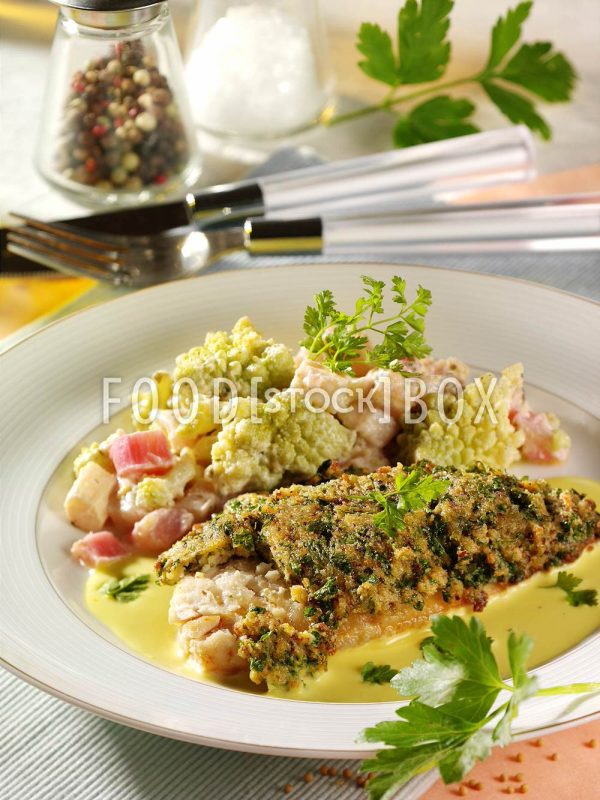 Rhabarber-Romanesco-Gemüse mit Fisch