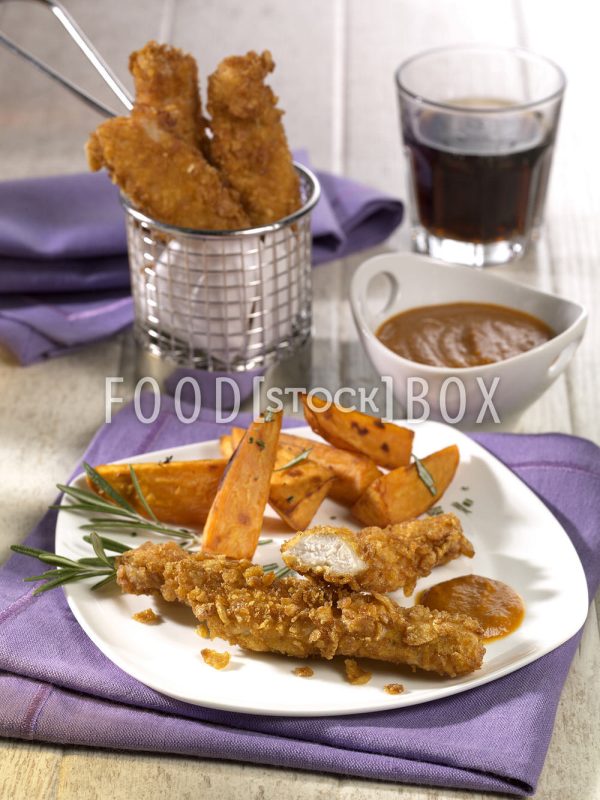 Schnitzelsticks mit Curry-Cola-Soße
