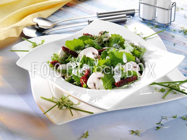 Wildkräutersalat mit getrockneten Tomaten und Champignons